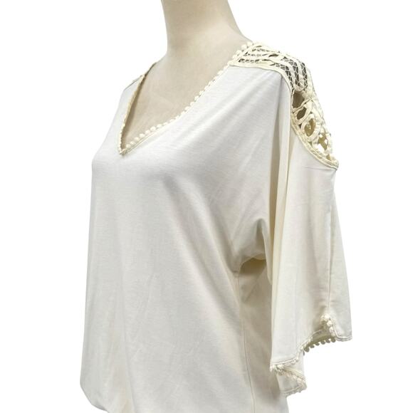 L Space Callisto White Crochet Shoulders Relaxed Top Scoop Back Romper Coverup - Picture 9 of 13